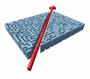 10976396-thinking-outside-the-box-represented-by-a-red-arrow-cutting-through-a-complicated-maze-as-a-shortcut